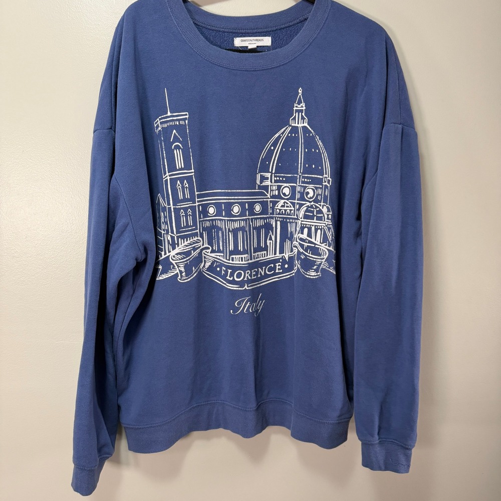 Grayson Threads Sweatshirt Womens L Blue Cotton Blend Florence Italy Graphic